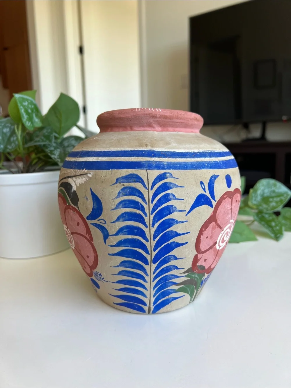 Vintage Mexican Pottery Vase Floral Handmade - Picture 5 of 14